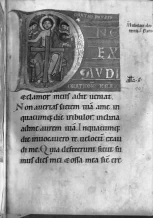 Psalterium, cantica, officium defunctorum — Initiale D mit gekreuzigtem Christus, Folio 132r