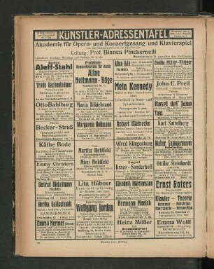 Künstler-Adressentafel
