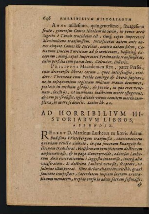 Ad Horribilium Historiarum Libros, Appendix.