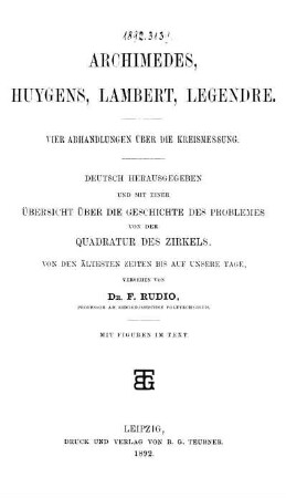 Archimedes, Huygens, Lambert, Legendre
