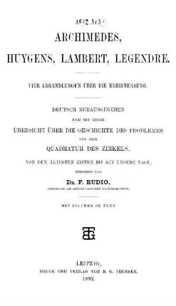 Archimedes, Huygens, Lambert, Legendre