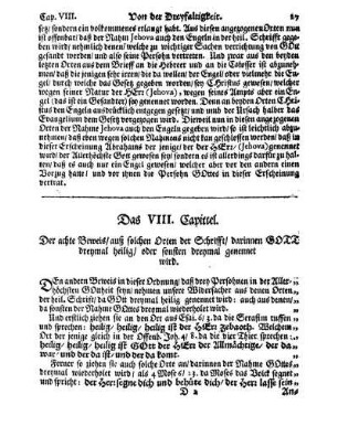 Das VIII. Capittel. Der achte Beweis/ auß solchen Orten der Schrift/ darinnen Gott dreymal heilig/ oder sonsten dreymal genennet wird.