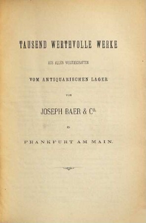 Kleinere Kataloge. [23.] 1885