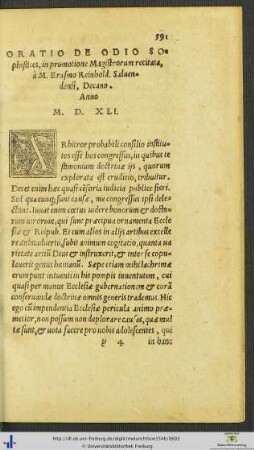 Oratio De Odio Sophistices