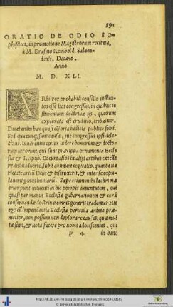 Oratio De Odio Sophistices
