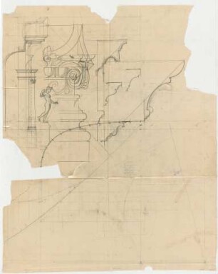 Thiersch, Friedrich von; München; Justizpalast - Pilaster u. Kapitell (Teilansichten, Schnitte)