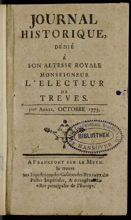 5.1773,10: Journal historique, dédié à son Altesse Royale Monseigneur L'Electeur de Treves