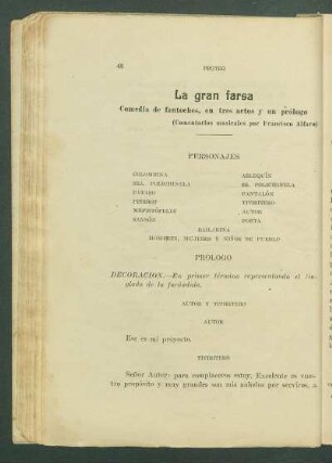 La gran farsa : Comedia de fantoches, en tres actos y un prólogo