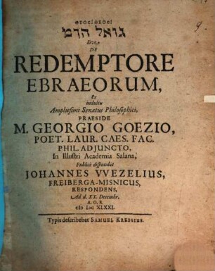 Gô'El had-dām sive de redemptore Ebraeorum