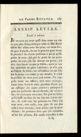 LXXXIIe Lettre. Lundi à minuit.