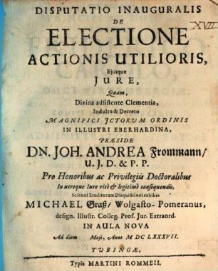 Disputatio inauguralis de electione actionis utilioris, eiusque iure