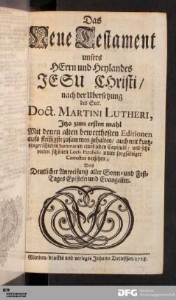 Das Neue Testament unsers HErrn und Heylandes JEsu Christi [...].