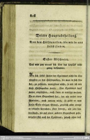 Dritte Hauptabtheilung. Von den Hülfsquellen, die wir in uns selbst finden