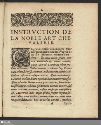 Instruction De La Noble Art Chevalerie