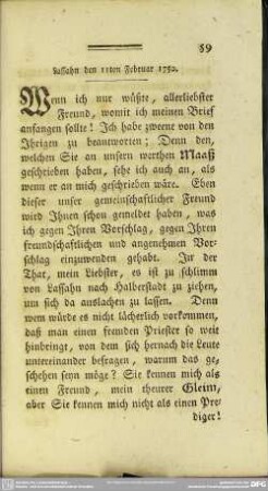 Lassahn den 11ten Februar 1750