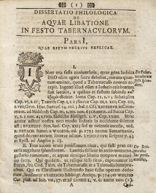 Dissertationem Philologicam De aquae Libatione In Festo Tabernaculorum