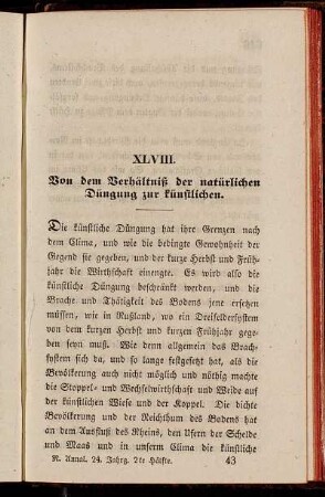 XLVIII. Von dem Verhältniß der natürlichen Düngung zur künstlichen