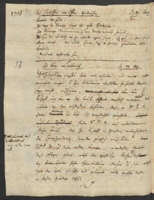 Brief-Entwurf von D. E. Jablonski an G. W. Leibniz
