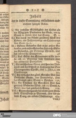 Inhalt der in dieser Sammlung enthaltenen auserlesenen heiligen Reden.