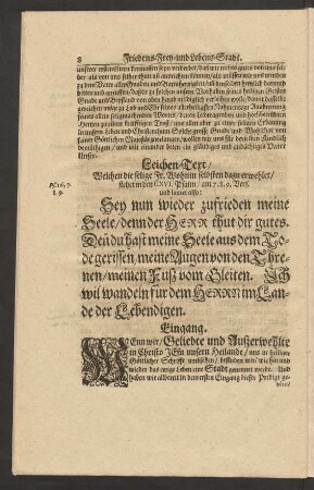 Leichen-Text/ [...] stehet in den CXVI. Psalm/ am 7. 8. 9. vers. und lautet also: