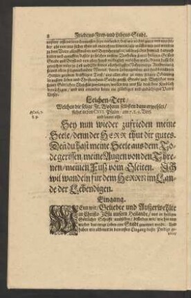 Leichen-Text/ [...] stehet in den CXVI. Psalm/ am 7. 8. 9. vers. und lautet also: