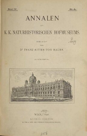Annalen des Naturhistorischen Hofmuseums. 4. 1889
