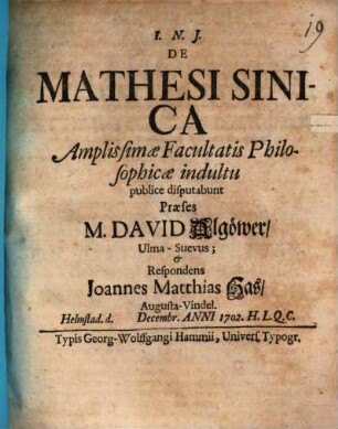 De Mathesi Sinica