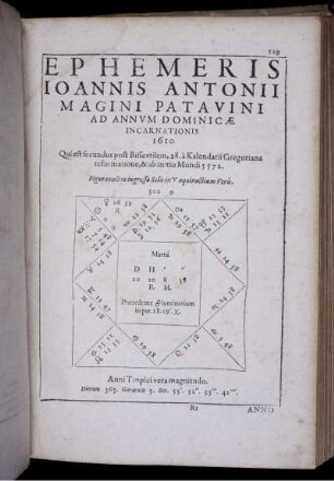 Ephemeris Joannis Antonii Magini Patavini Ad Annum Dominicae Incarnationis 1610