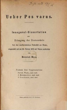 Ueber Pes varus : Inaug. Diss.