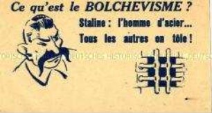 Flugblatt mit böswilliger Karikatur auf Stalin und den Bolschewismus