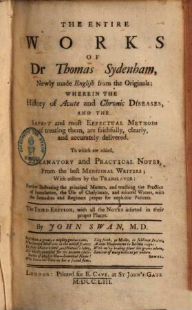The entire Works of Dr. Thomas Sydenham ...