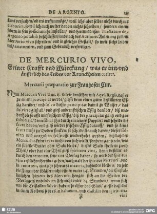 De Mercurio Vivo, Seiner Kraft und Würckung/ was er inn-und äusserlich des Leibes vor Kranckheiten curiret.