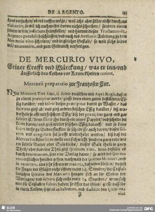 De Mercurio Vivo, Seiner Kraft und Würckung/ was er inn-und äusserlich des Leibes vor Kranckheiten curiret.