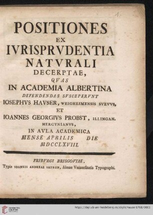 Positiones Ex Iurisprudentia Naturali Decerptae - Ioseph Hauser