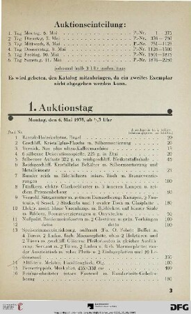 1. Auktionstag Montag, den 6. März 1935, ab ½ 3 Uhr (Nr. 1-375)