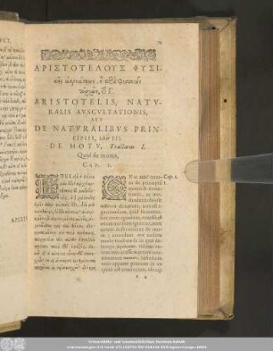 Aristotelis, Naturalis Auscultationis, Seu De Naturalibus Principiis, Liber III.