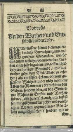 Vorrede An den Warheit- und Einfalt-liebenden Leser