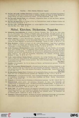 Möbel, Kästchen, Stickereien, Teppiche (Nr. 706-740)
