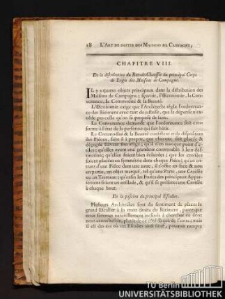 Chapitre VIII. De la distribution du Rez-du-Chaussée du principal Corps de Logis des Maisons de Campagne.