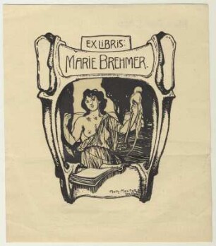 Exlibris für Marie Brehmer : Exlibris für Marie Brehmer. Druck; 12 x 10,3 cm (Blattgröße) (1902; M. Molitor). Dresden: SLUB Mscr.Dresd.App.2000,1039a