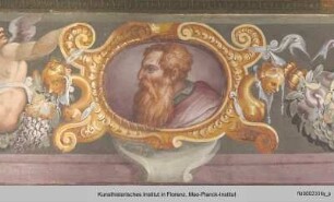 Innendekoration : Medaillons mit Porträts von Perin del Vaga, Giulio Romano, Rosso Fiorentino und Francesco Salviati