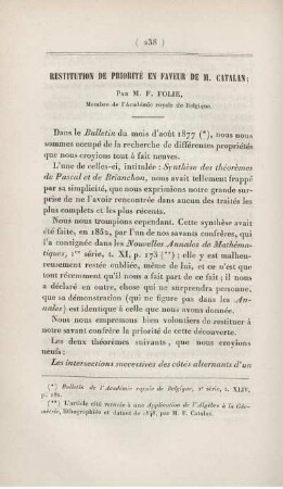 Restitution de priorité en faveur de M. Catalan.