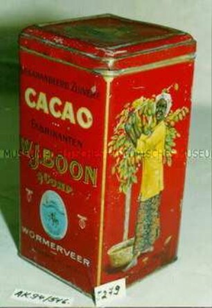 Blechdose für "GEGARANDEERD ZUIVERE CACAO FABRIKANTEN W.J. BOON UND COMP. WORMERVEER"