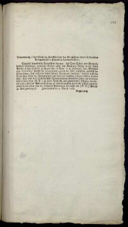Verordnung, betreffend die Confiscation des Vermögens derer in fremden Kriegsdiensten stehenden Landeskindern : Zweybrücken den 4. Martii 1769.