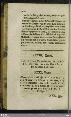 XXVIII. Frage. Ziehet die bey Bauerlehnen unterlassene Lehnserneuerung den Verlust des Lehnguthes nach sich?