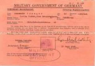 Registrierkarte der US-Militärregierung