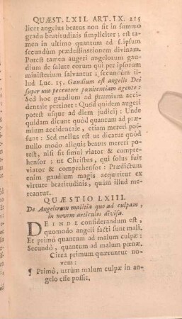 Quaestio LXIII. De Angelorum malitia quo ad culpam, in novem articulos divisa.