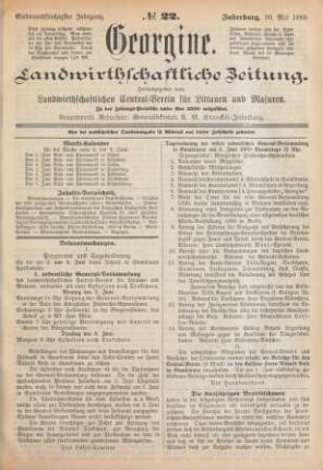 Siebenundfünfzigster Jahrgang. No. 22. Insterburg, 30. Mai 1889.