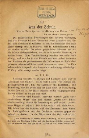 Kleine Beiträge zur Erklärung des Horaz
