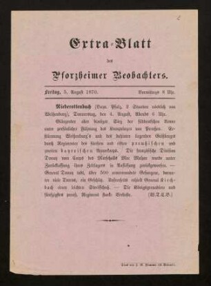 Extra-Blatt des Pforzheimer Beobachters
